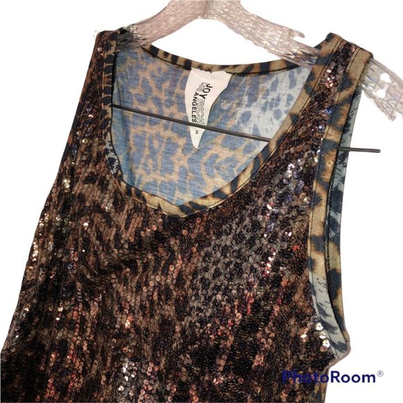 joy rich los angeles rich leopard sequin tank top S - Picture 4 of 4